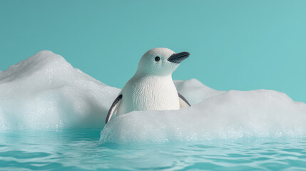 Naklejka premium Adorable penguin figurine on blue iceberg background
