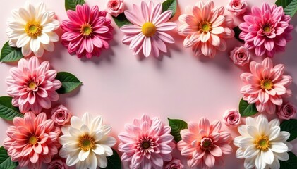 Symmetrical floral arrangement in a square grid, pastel tones , summer, leaves, wallpaper
