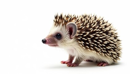 Obraz premium Tiny hedgehog posed against pure white background, spines visible , illustration, spring