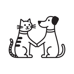 Obraz premium A cute cartoon feline cat and dog vector illustration depicts a funny black cat and pet