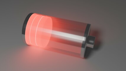 光るバッテリー・電池のアイコン　3D・レンダリング　赤・ローバッテリー
