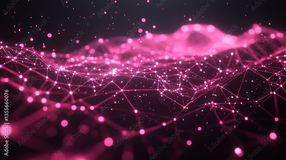 Poster abstract image of a network of connected pink glowing dots