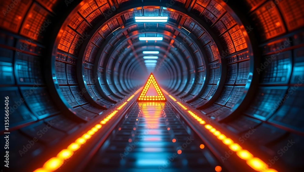 Poster luminescent passage: a high-tech tunnel with radiant triangular designs