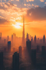 Golden Hour Cityscape: A Harmonious Blend of Architectural Ambition and Nature