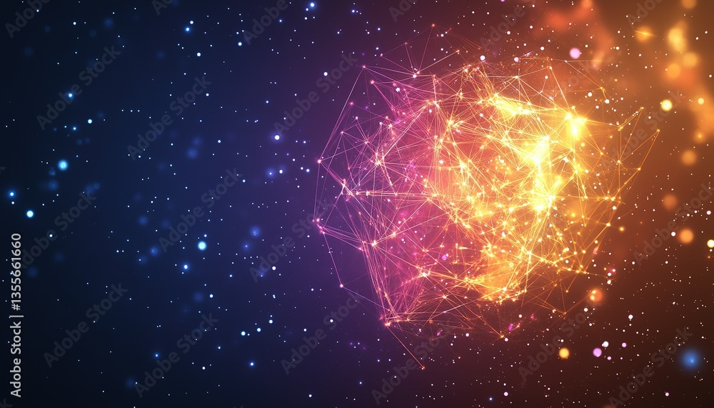 Poster a glowing abstract geometric shape in a starry gradient background