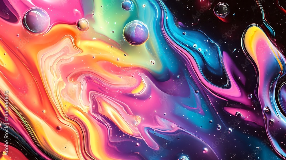Aufkleber beautiful colorful flowing liquid with bubbles creating an abstract image