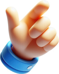 Hand pointing gesture blue 3d icon cartoon transparent background