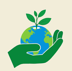 A symbolic image of the Earth, with a sprout growing from it, being gently held in a hand, representing our responsibility to care for the planet