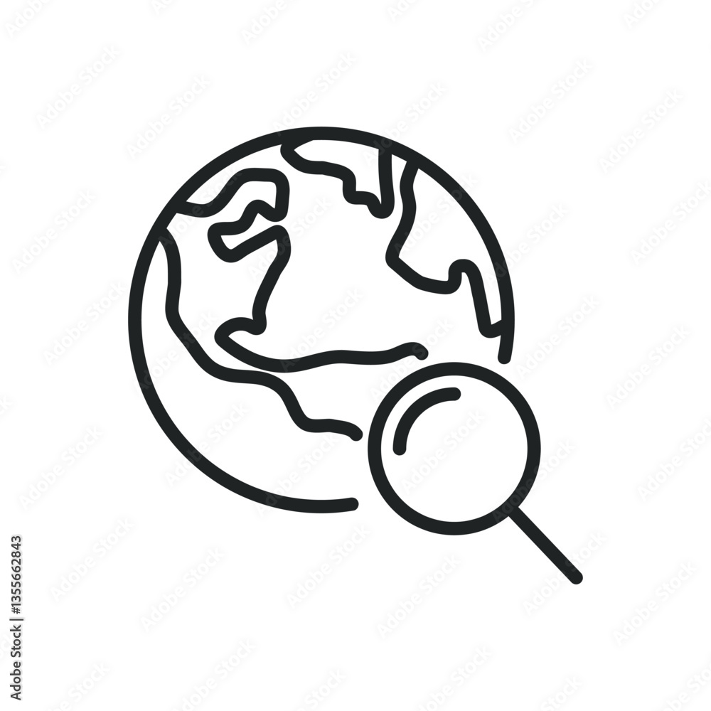 Poster global searching thin line icons. editable stroke and perfect pixel on transparent background