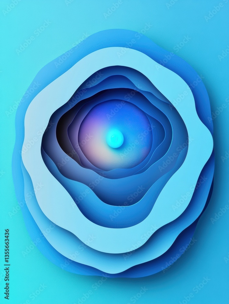 Aufkleber Futuristic digital network concept featuring layered paper cut style with interconnected nodes and glowing blue gradients