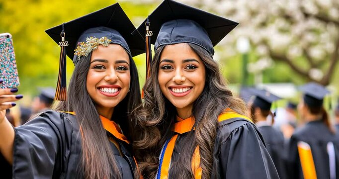 Graduates Take Selfies with Decorated Caps