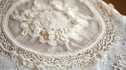 Fototapeta premium Delicate vintage lace doily with floral patterns