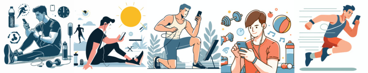young man using smartphone while exercising