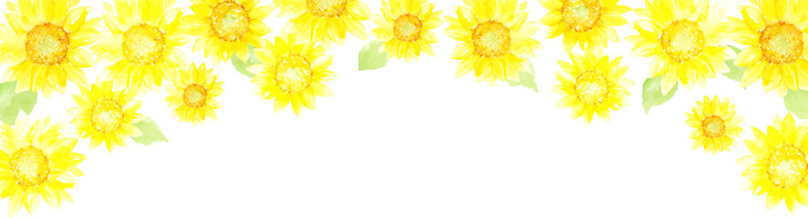 水彩で描いた淡くて優しいイメージのひまわりのフレーム