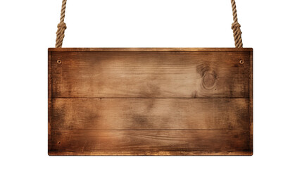 Wooden Wood Sign Hanging with Ropes Isolated on PNG Transparent Background
