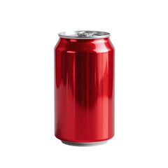 Classic red soda can with glossy metallic surface isolated on transparent background