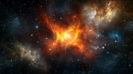 Naklejka premium Fiery Nebula in Deep Space with Stars and Cosmic Dust Formation