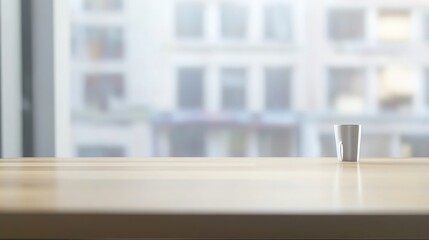 Minimalist meeting table with soft lighting, symbolizing focus and professionalism in a modern workspace.
