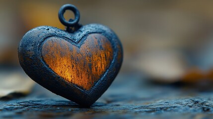 Fototapeta premium Rusty heart pendant on a dark surface