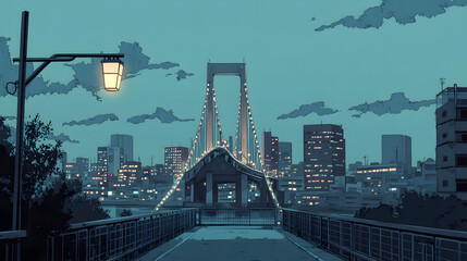 Fototapeta premium Bridges Japan lo-fi cartoonish style