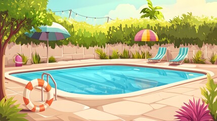 Colorful Cartoon Vector Illustration of a Swimming Pool for Children
