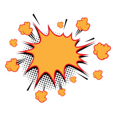 Comic book explosion. Comic speech bubble. Cartoon space frame with smoke effect and halftone 