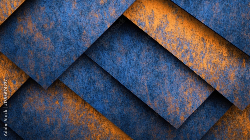 Poster textured layers of blue and orange tones come together, creating a striking visual contrast and a dy