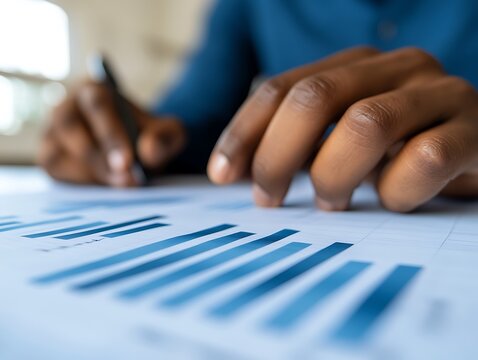 Hands analyzing financial chart.