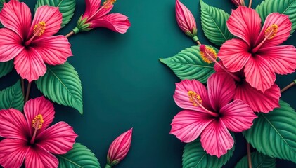 Bold hibiscus and tropical leaf pattern, vibrant color palette, tropical flowers, hibiscus
