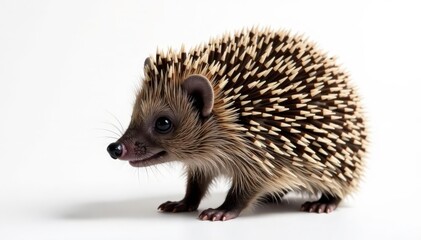 Obraz premium Close-up of a hedgehog on a seamless white backdrop Its spines are clearly visible , clean, wildlife, detail