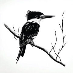 Elegant black and white vector icon featuring an Australian kingfisher perched on a branch