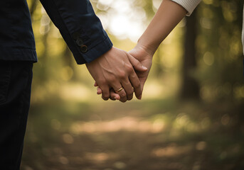 Couple Holding Hands in a Forest A Symbol of Love and Commitment