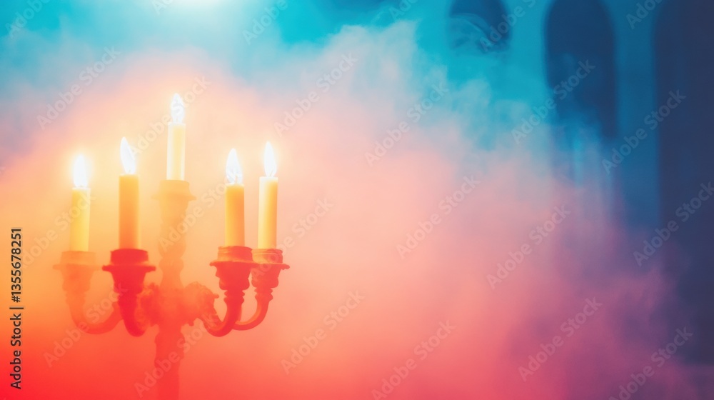 Aufkleber soft candlelight illuminates a mystical setting filled with colorful smoke, creating an inviting and