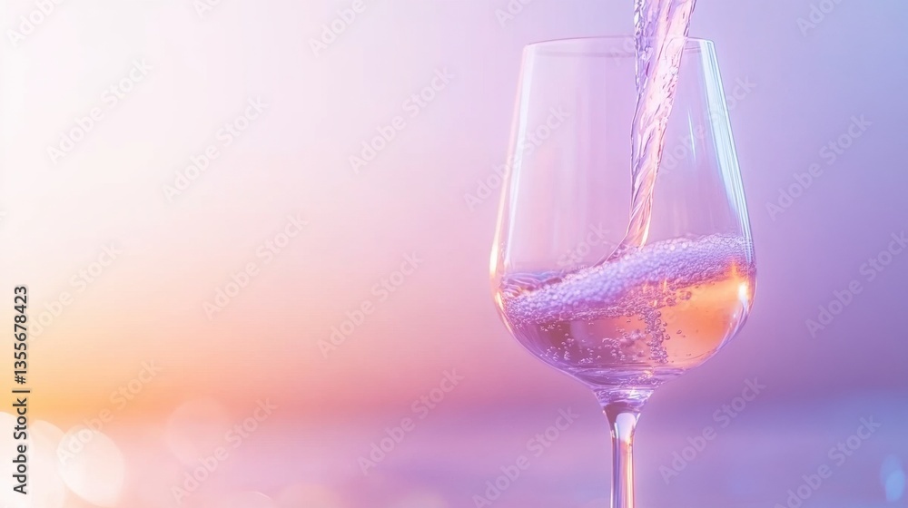 Aufkleber a sparkling beverage is being poured into a clear glass, creating bubbles against a soft gradient ba