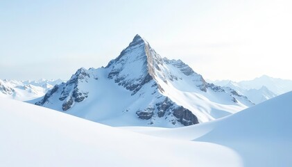 Crisp snow-covered mountain peak, untouched landscape on seamless white, background, serene, alpine