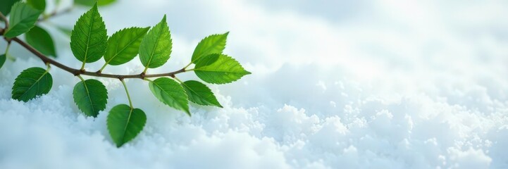 Fototapeta premium Delicate branches with leaves on a snowy white surface, leaf, isolated, foliage