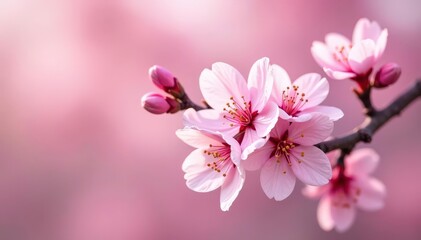 Obraz premium Delicate pink sakura blossoms, full bloom, repeating pattern , design, spring background