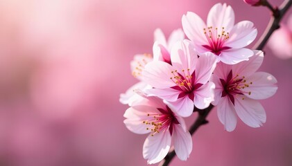 Obraz premium Delicate pink sakura blossoms, full bloom, soft petals , tree, spring background, art