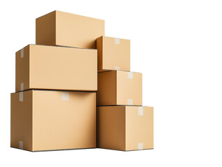 Obraz premium Group of closed cardboard shipping boxes stacked in warehouse style