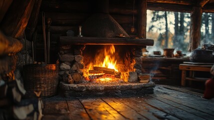 Cozy Cabin Fireplace: Warmth and Rustic Charm