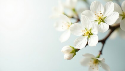 Obraz premium Delicate white blossoms against pure white backdrop, isolated, bright