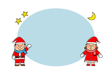サンタの服を着た男の子と女の子 コピースペース(ブルー)