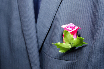 Pink rose groom corsage