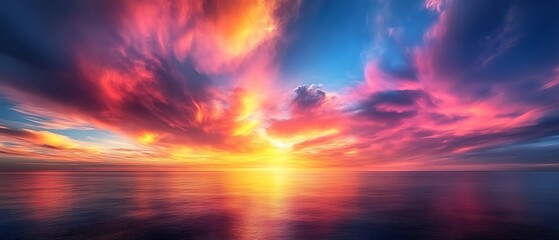 Fototapeta premium Beautiful dramatic colorful sunset clouds reflecting on ocean waters