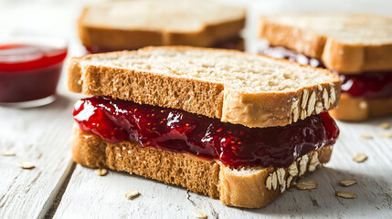 Open Peanut Butter & Strawberry Jelly Sandwich on Oat Bread