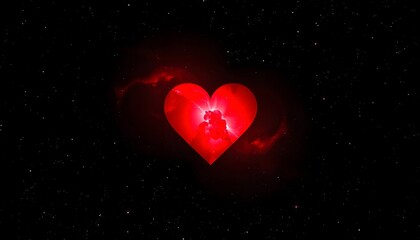 Glowing Red Heart Nebula in Outer Space &ndash; Cosmic Love and Galaxy Romance