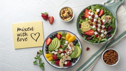 A colorful and healthy mixed salad with love
