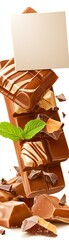 Decadent chocolate bars stacked with mint leaves gourmet dessert photography studio lighting close-up view