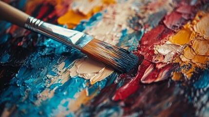 Fototapeta premium Close-up of an Artist's Palette with Assorted Paint Colors on an Artistic Background