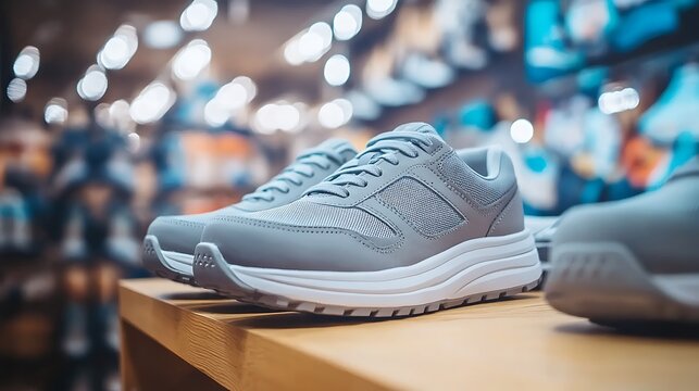 Gray Running Shoes Display.